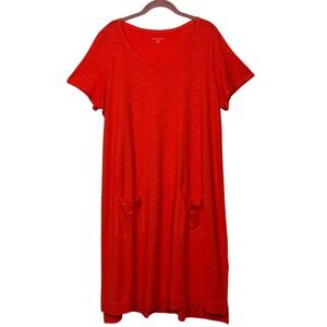 Eileen Fisher Midi Dress Hemp Cotton Slub Women 1X Orange Pocket
